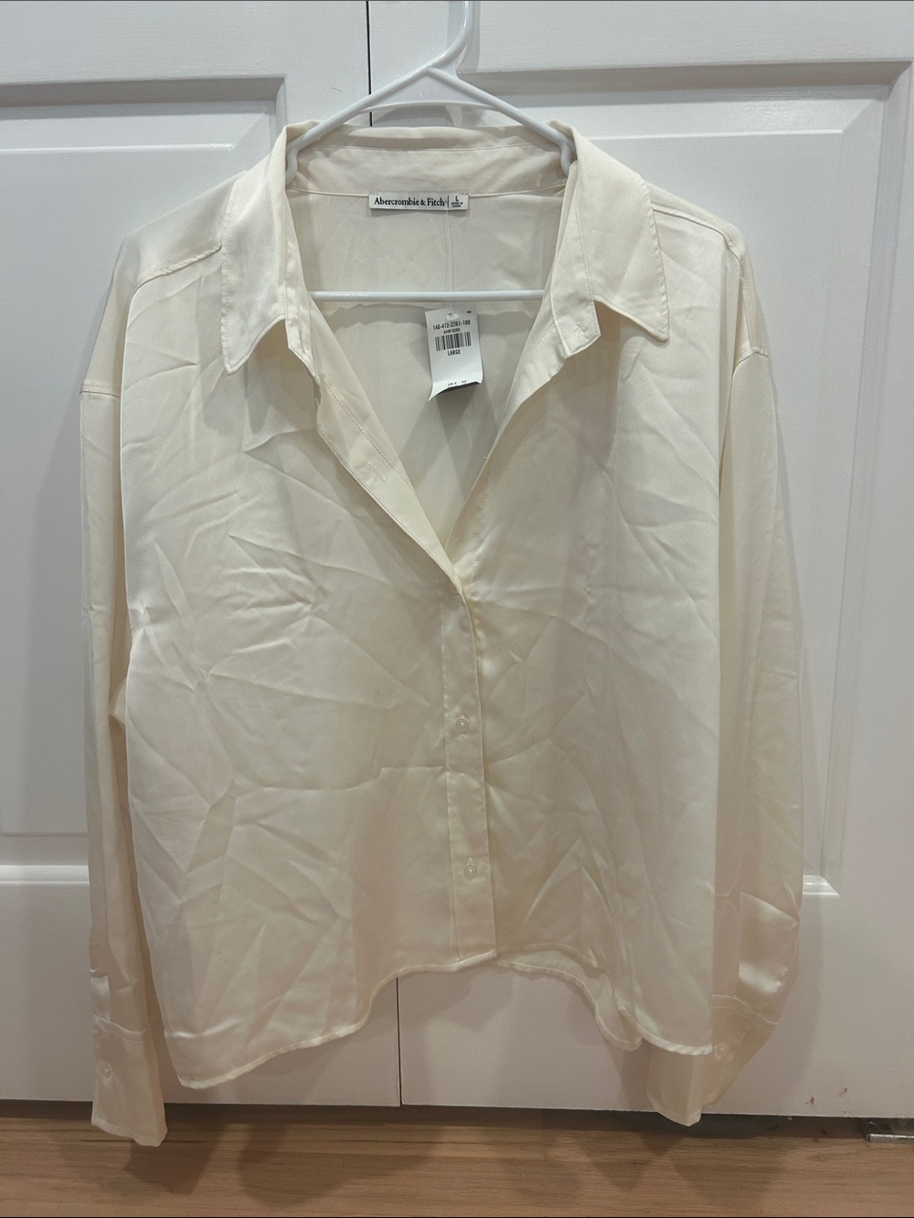 Abercrombie & Fitch Ivory Satin Button-Front Shirt